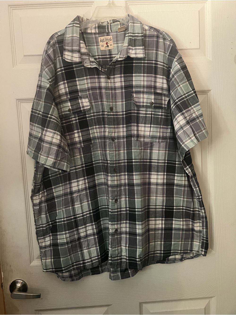 RedHead Gray, Black & White Plaid Short Sleeve Button-Down Shirt SIZE 3X
